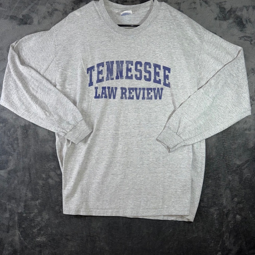 Mens Large Hanes Beefy-T Long Sleeve Shirt Gray Tennessee Law Review Graphic